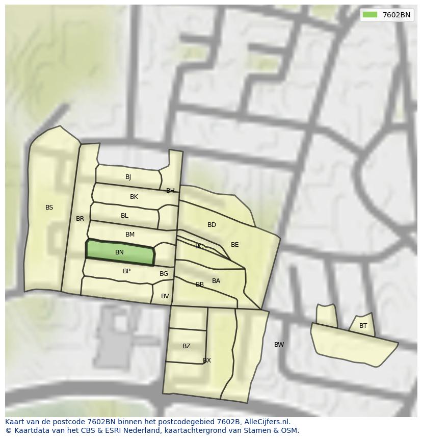Afbeelding van het postcodegebied 7602 BN op de kaart.