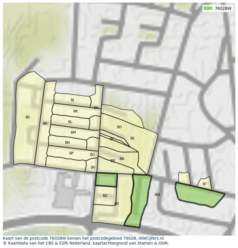 Afbeelding van het postcodegebied 7602 BW op de kaart.