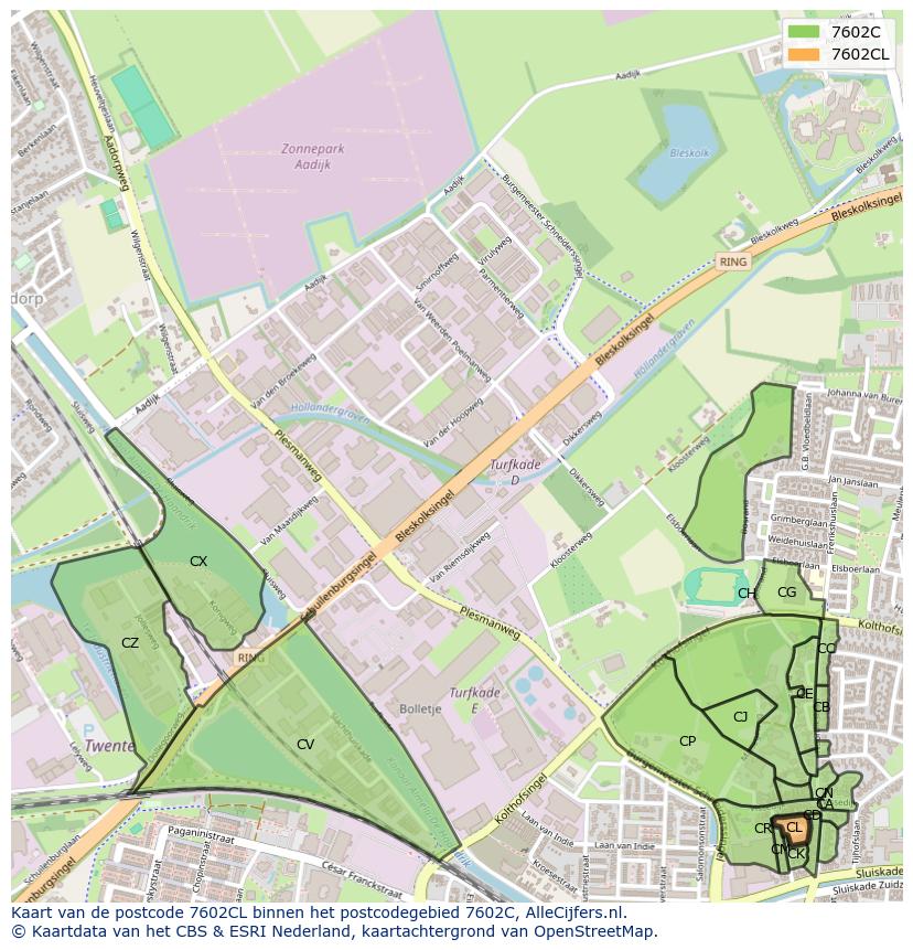 Afbeelding van het postcodegebied 7602 CL op de kaart.