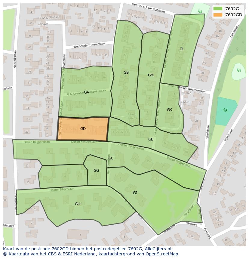Afbeelding van het postcodegebied 7602 GD op de kaart.