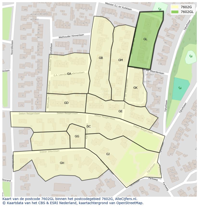 Afbeelding van het postcodegebied 7602 GL op de kaart.