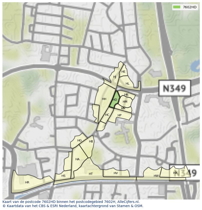 Afbeelding van het postcodegebied 7602 HD op de kaart.