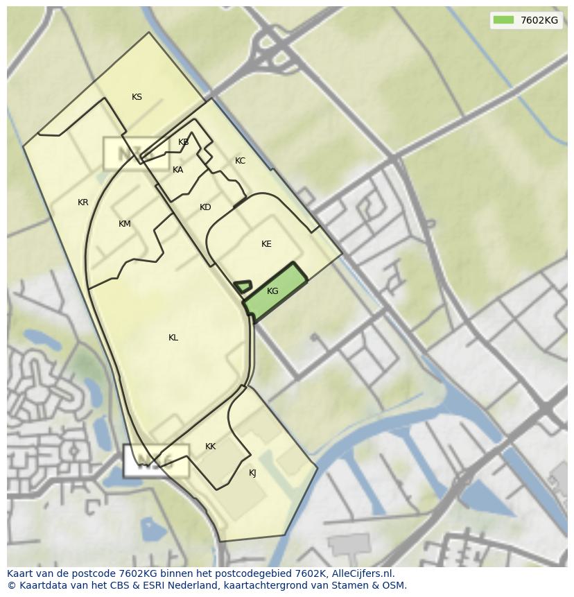 Afbeelding van het postcodegebied 7602 KG op de kaart.