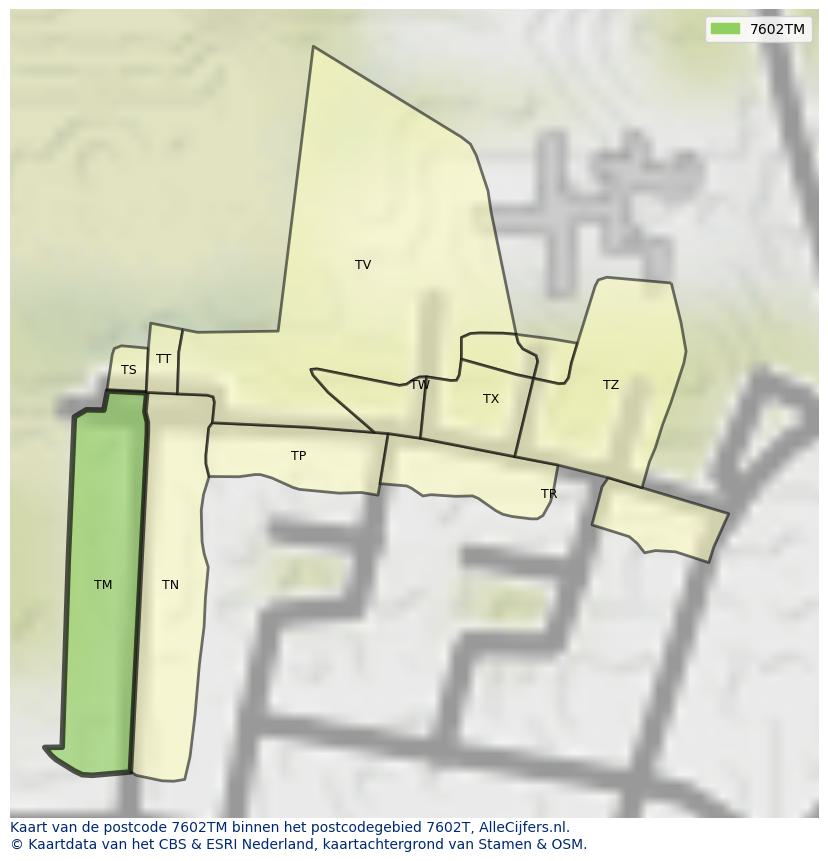 Afbeelding van het postcodegebied 7602 TM op de kaart.