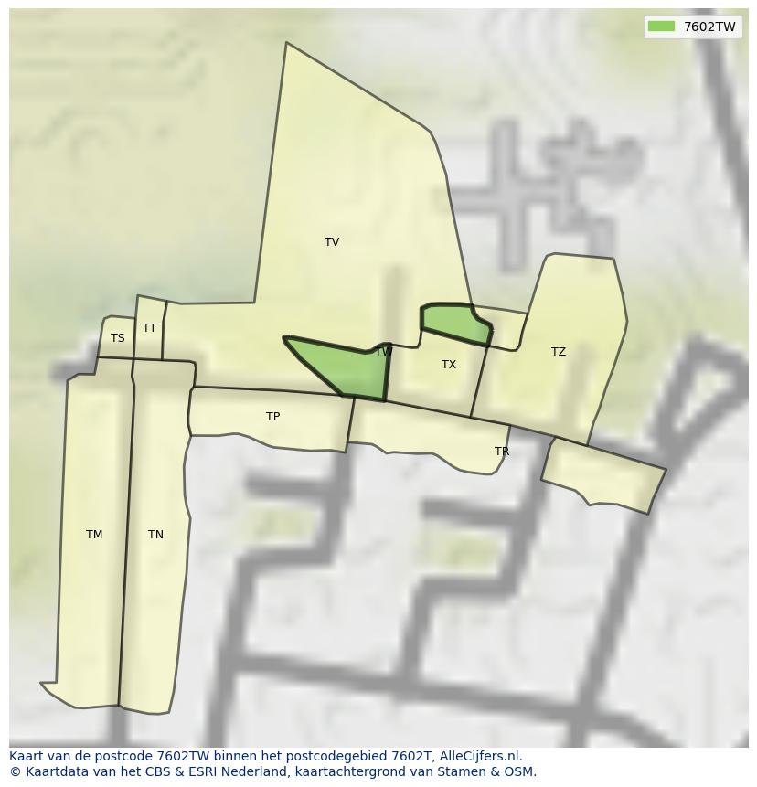 Afbeelding van het postcodegebied 7602 TW op de kaart.
