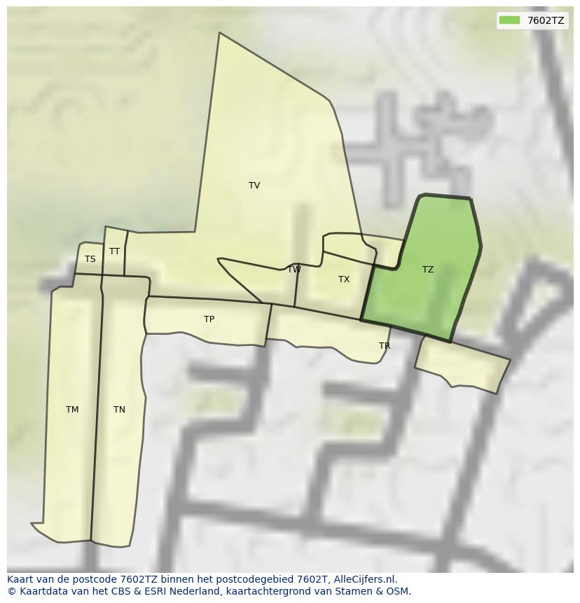 Afbeelding van het postcodegebied 7602 TZ op de kaart.
