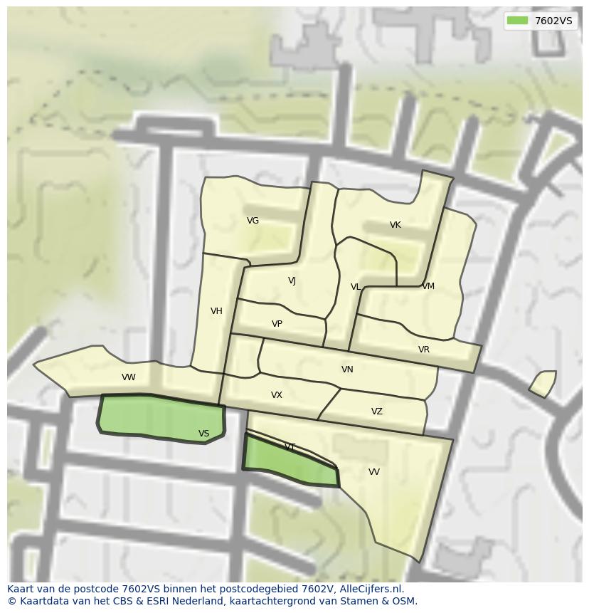 Afbeelding van het postcodegebied 7602 VS op de kaart.