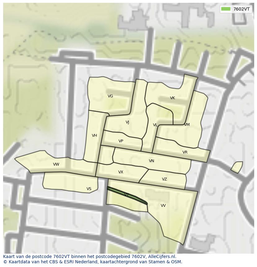 Afbeelding van het postcodegebied 7602 VT op de kaart.