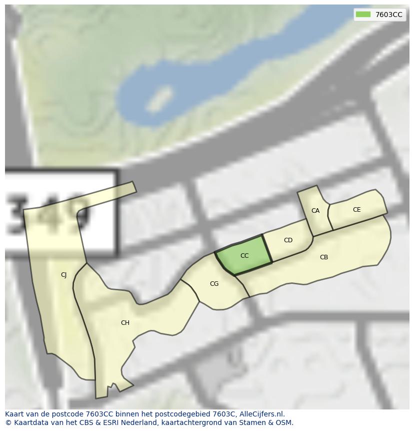 Afbeelding van het postcodegebied 7603 CC op de kaart.