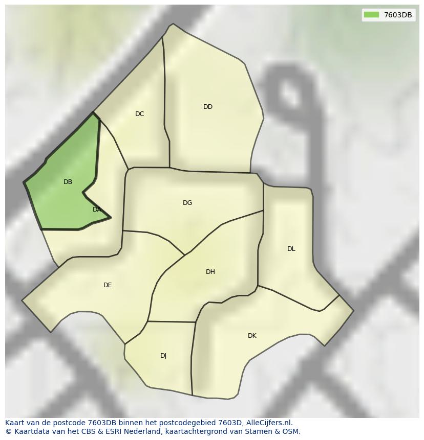 Afbeelding van het postcodegebied 7603 DB op de kaart.