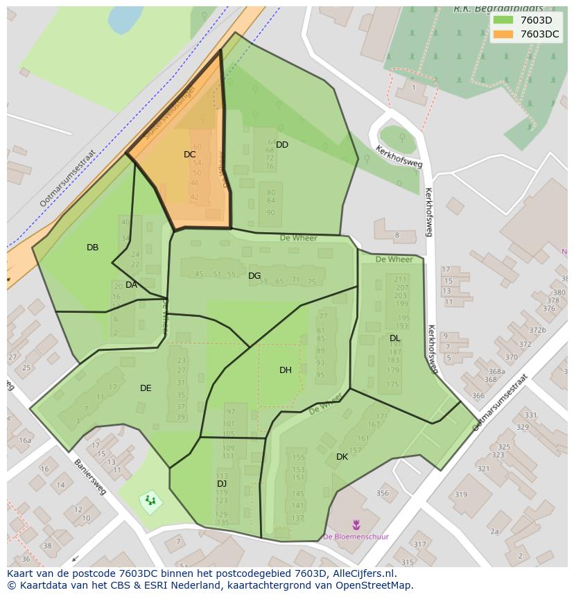 Afbeelding van het postcodegebied 7603 DC op de kaart.