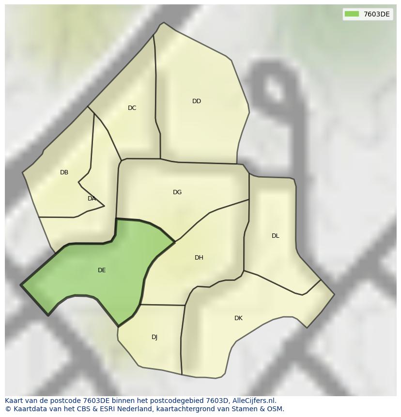 Afbeelding van het postcodegebied 7603 DE op de kaart.