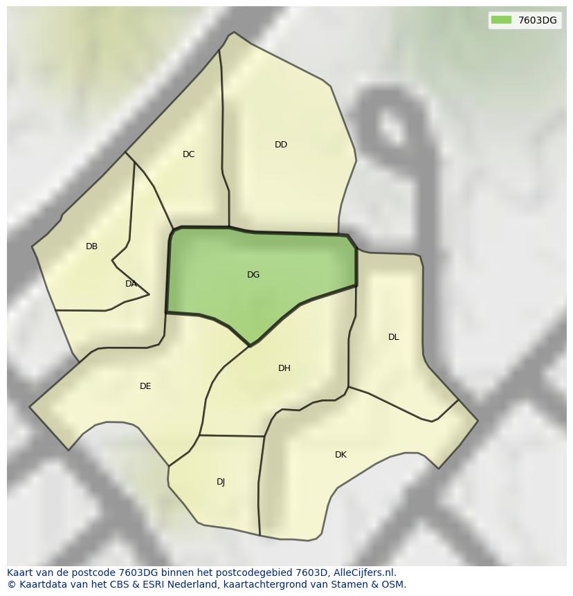 Afbeelding van het postcodegebied 7603 DG op de kaart.