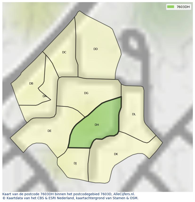 Afbeelding van het postcodegebied 7603 DH op de kaart.