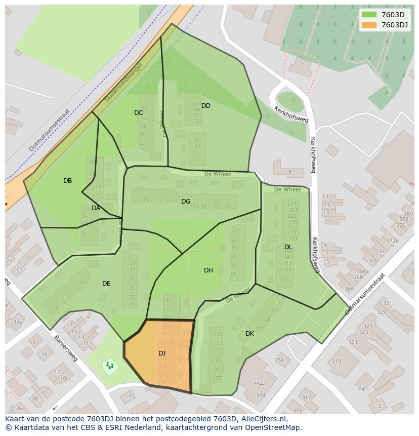 Afbeelding van het postcodegebied 7603 DJ op de kaart.