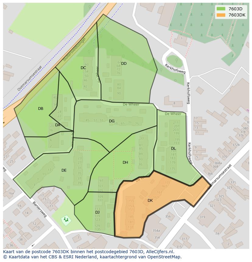 Afbeelding van het postcodegebied 7603 DK op de kaart.