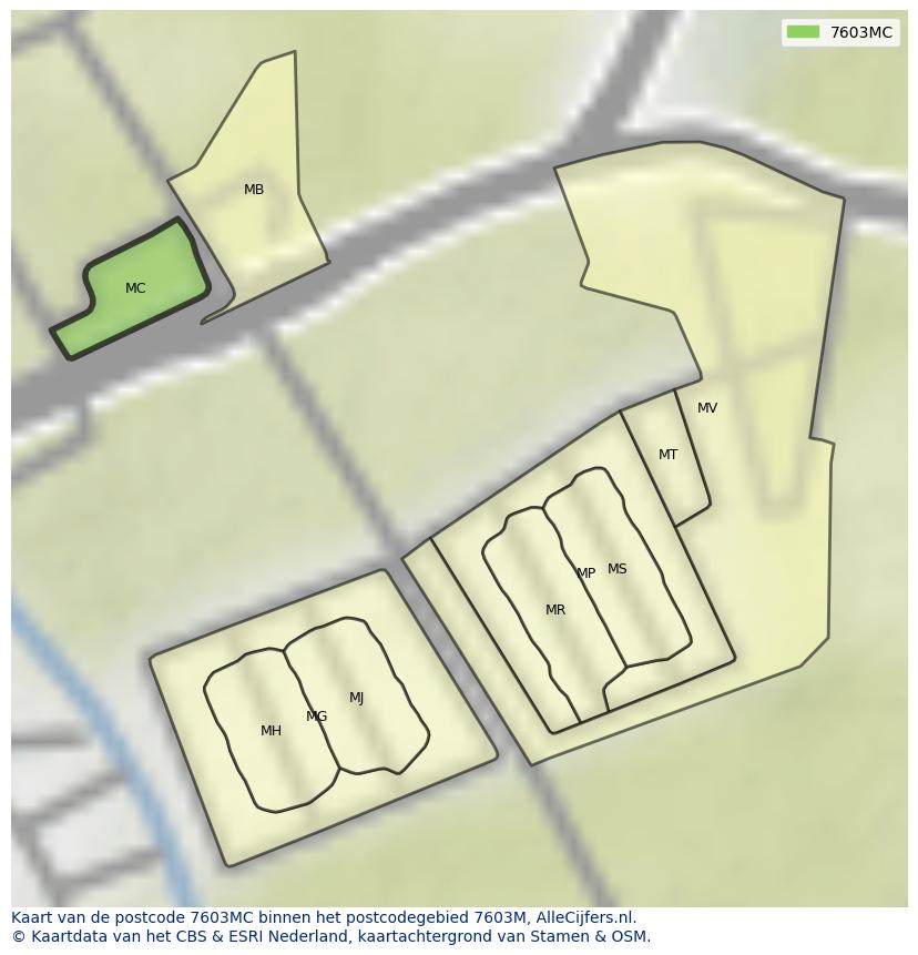 Afbeelding van het postcodegebied 7603 MC op de kaart.