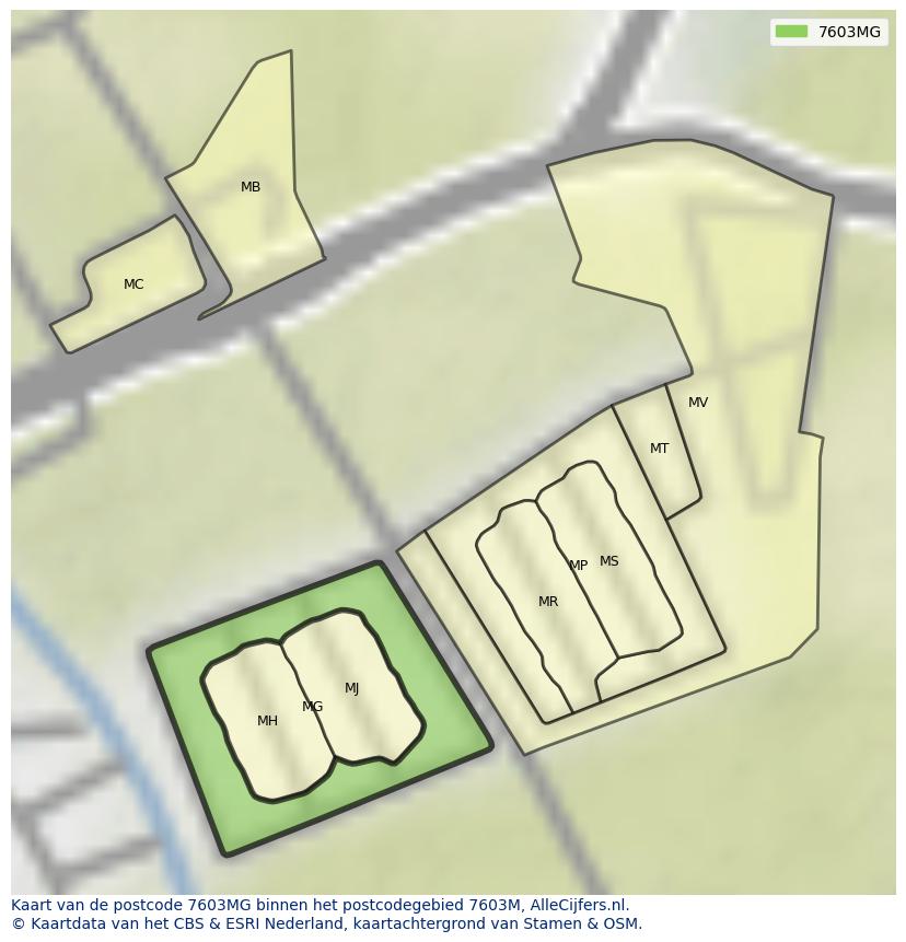 Afbeelding van het postcodegebied 7603 MG op de kaart.
