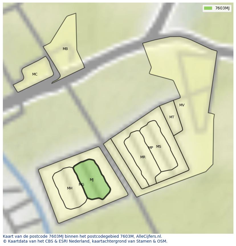 Afbeelding van het postcodegebied 7603 MJ op de kaart.