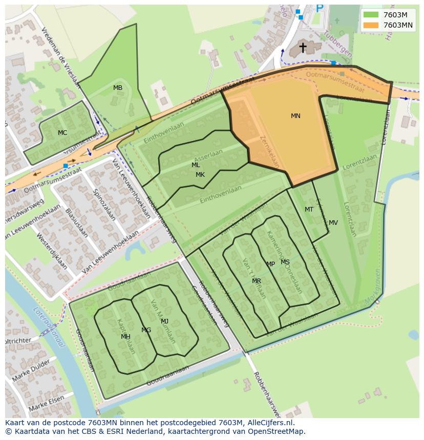Afbeelding van het postcodegebied 7603 MN op de kaart.