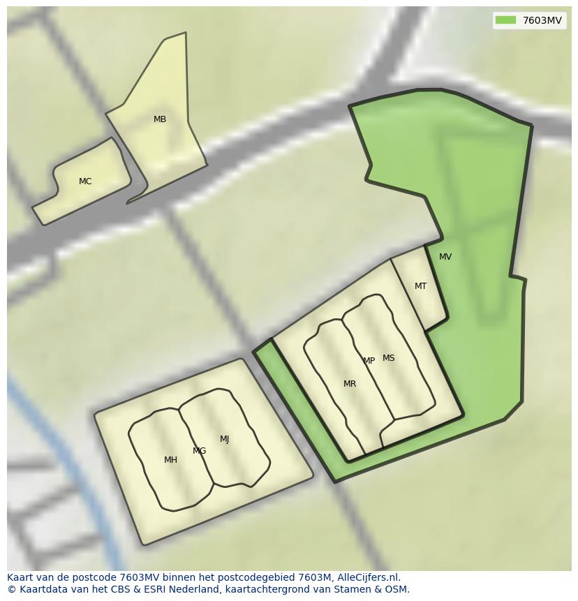 Afbeelding van het postcodegebied 7603 MV op de kaart.