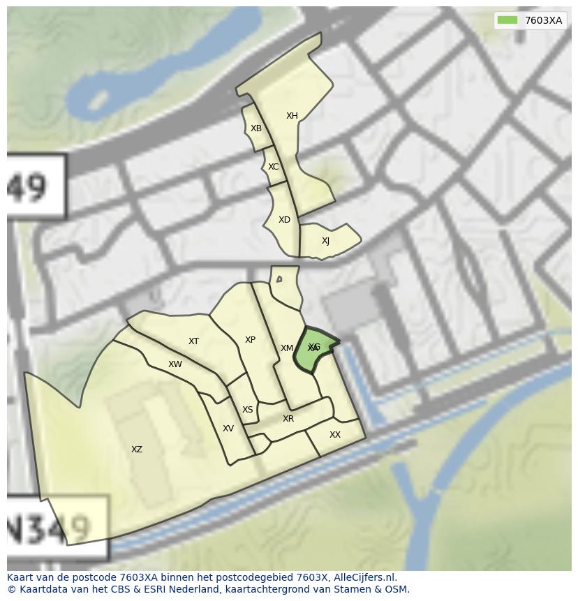 Afbeelding van het postcodegebied 7603 XA op de kaart.