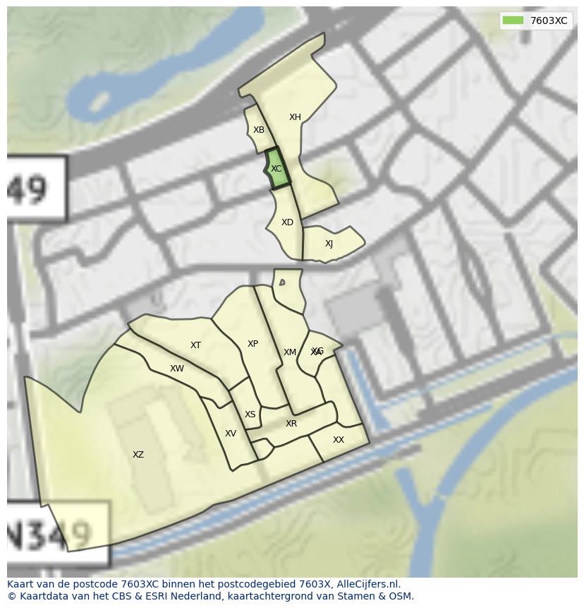 Afbeelding van het postcodegebied 7603 XC op de kaart.