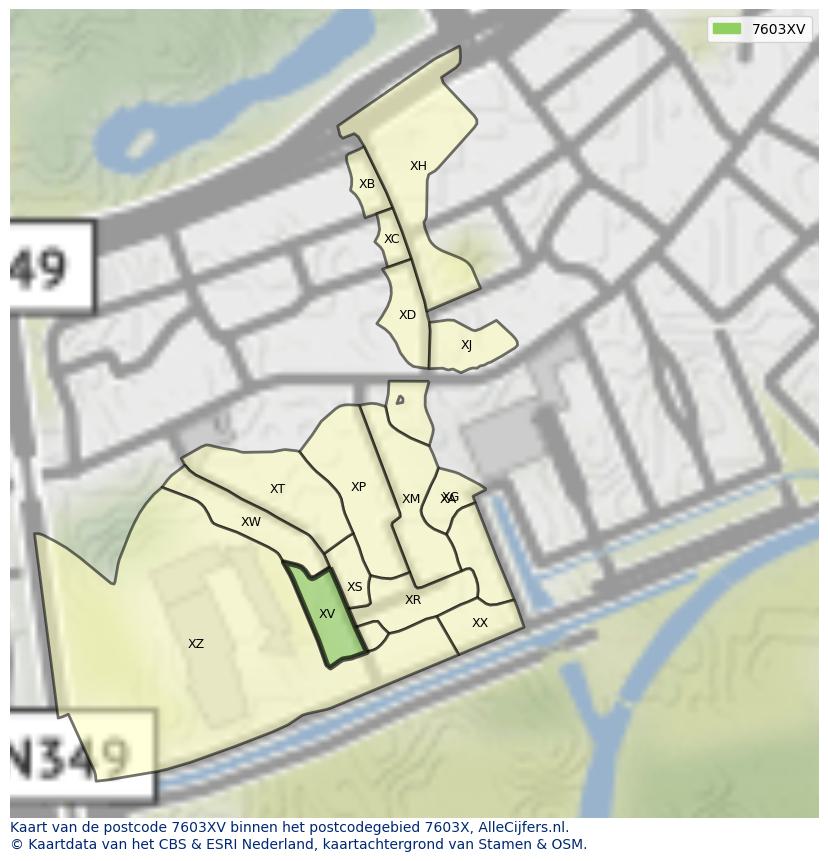 Afbeelding van het postcodegebied 7603 XV op de kaart.