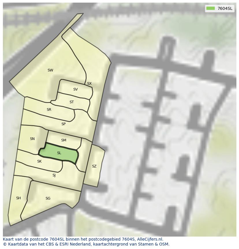 Afbeelding van het postcodegebied 7604 SL op de kaart.