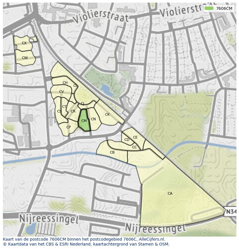 Afbeelding van het postcodegebied 7606 CM op de kaart.