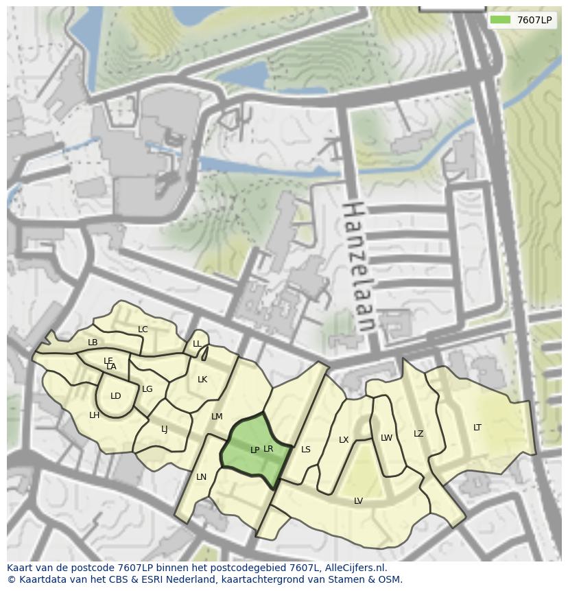 Afbeelding van het postcodegebied 7607 LP op de kaart.