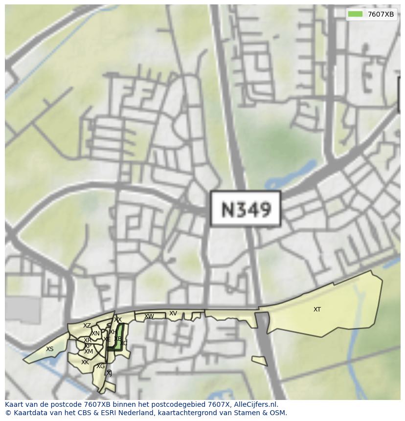 Afbeelding van het postcodegebied 7607 XB op de kaart.
