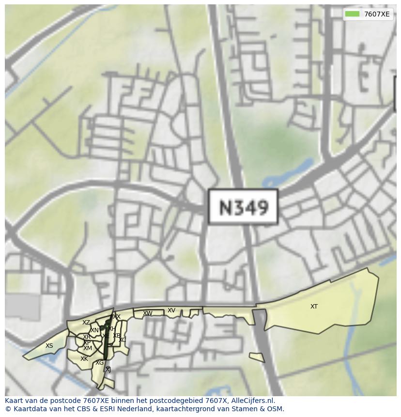 Afbeelding van het postcodegebied 7607 XE op de kaart.