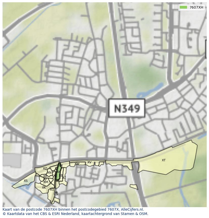 Afbeelding van het postcodegebied 7607 XH op de kaart.