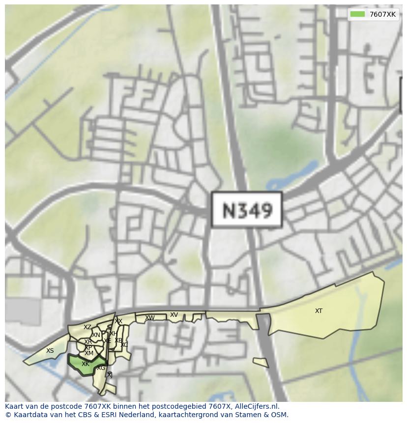 Afbeelding van het postcodegebied 7607 XK op de kaart.