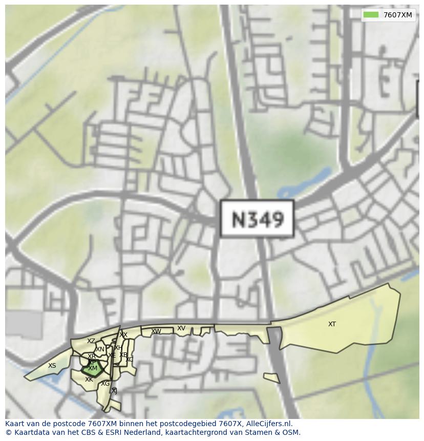 Afbeelding van het postcodegebied 7607 XM op de kaart.