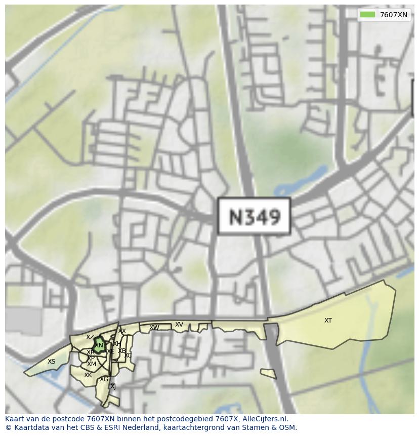 Afbeelding van het postcodegebied 7607 XN op de kaart.