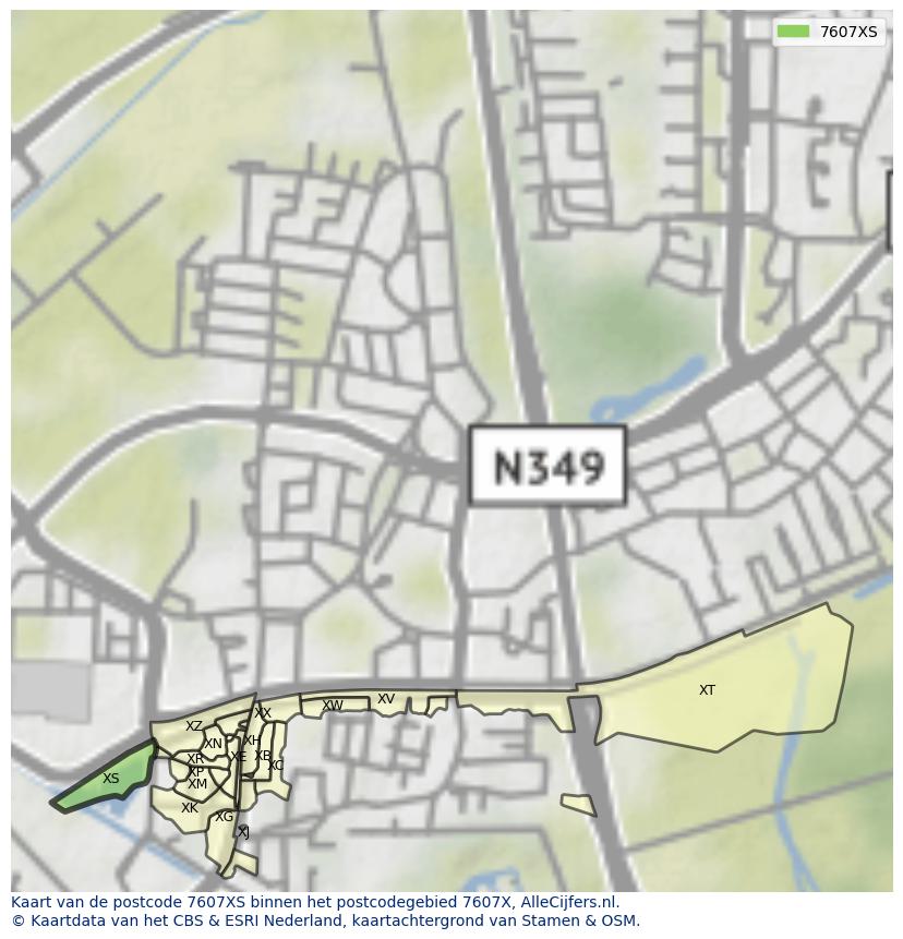 Afbeelding van het postcodegebied 7607 XS op de kaart.