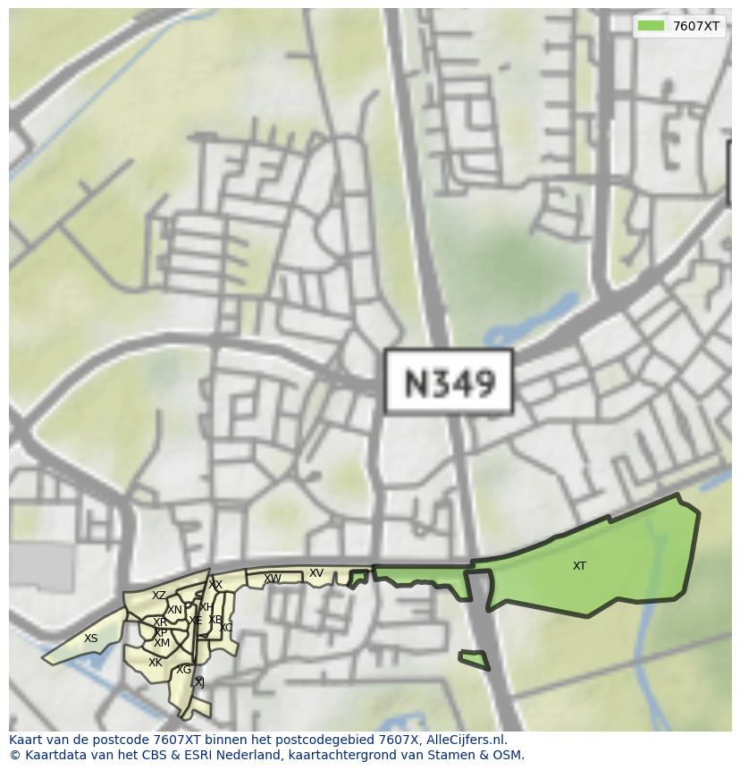 Afbeelding van het postcodegebied 7607 XT op de kaart.