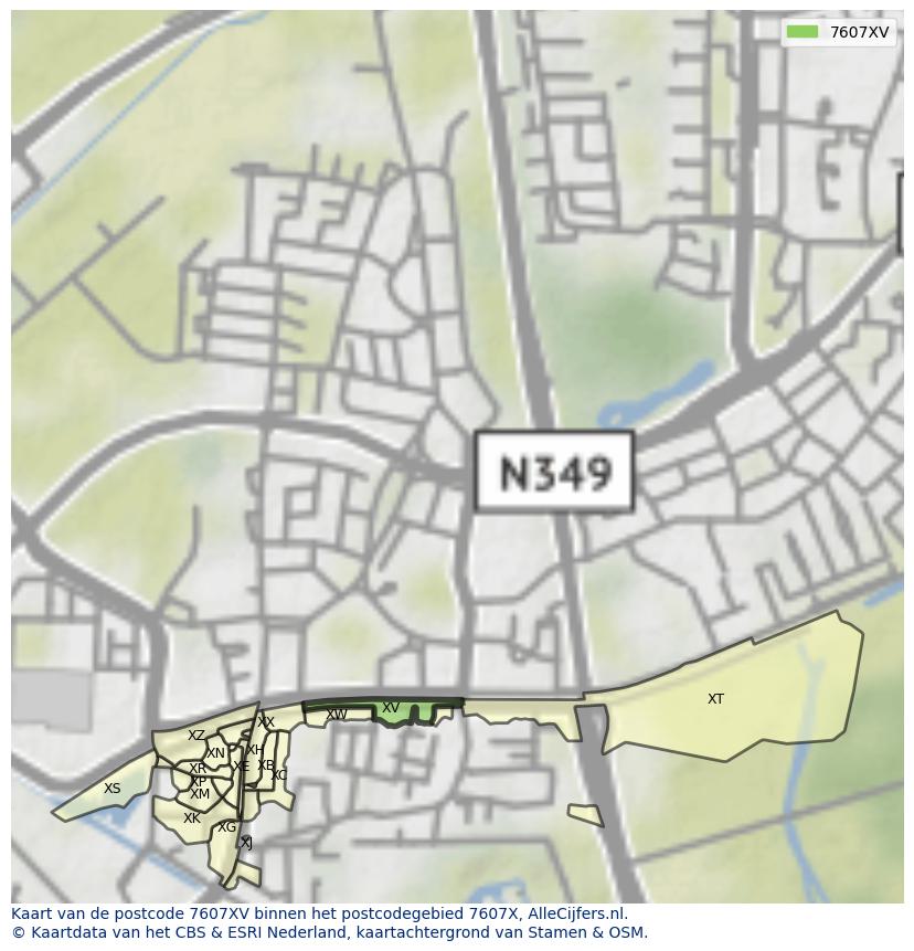 Afbeelding van het postcodegebied 7607 XV op de kaart.