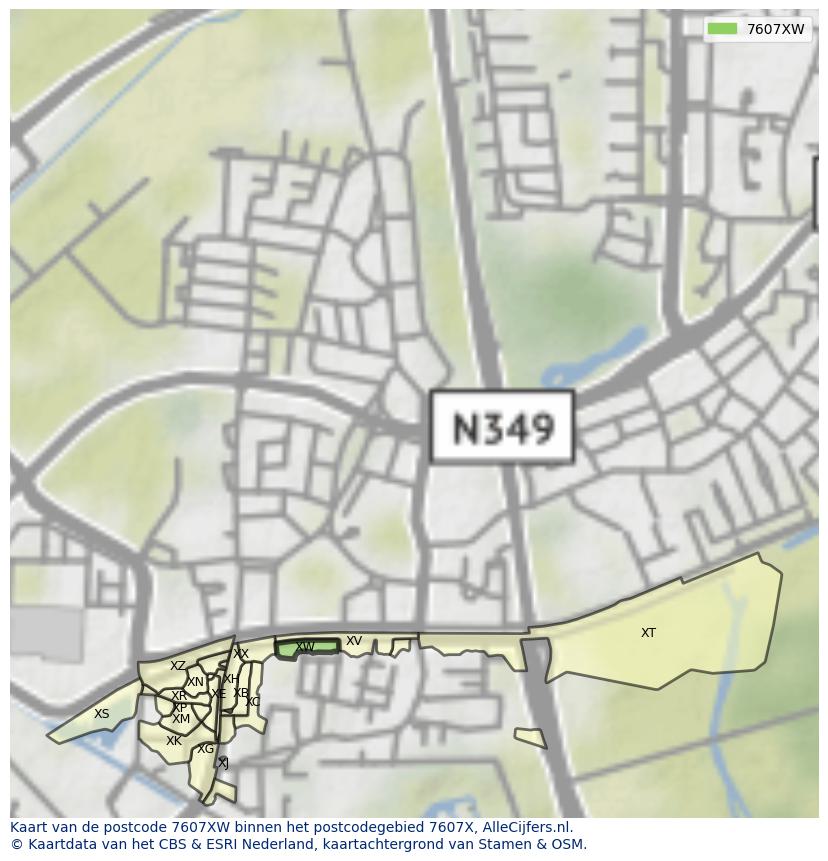 Afbeelding van het postcodegebied 7607 XW op de kaart.