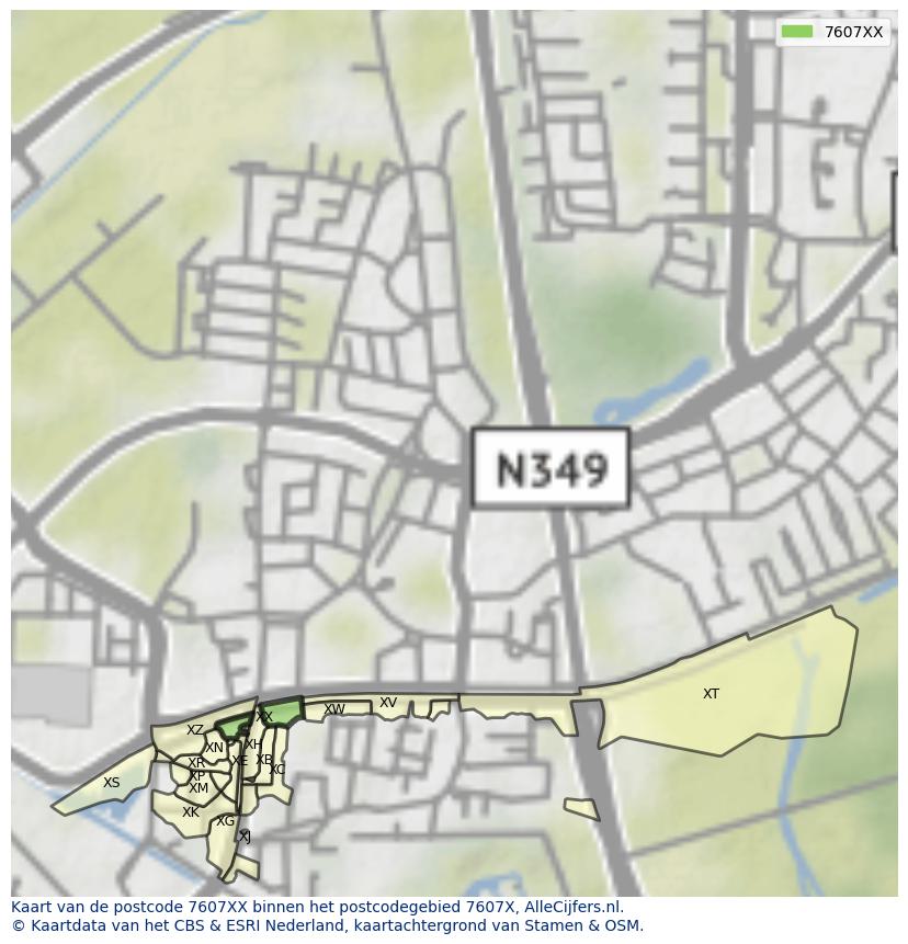 Afbeelding van het postcodegebied 7607 XX op de kaart.
