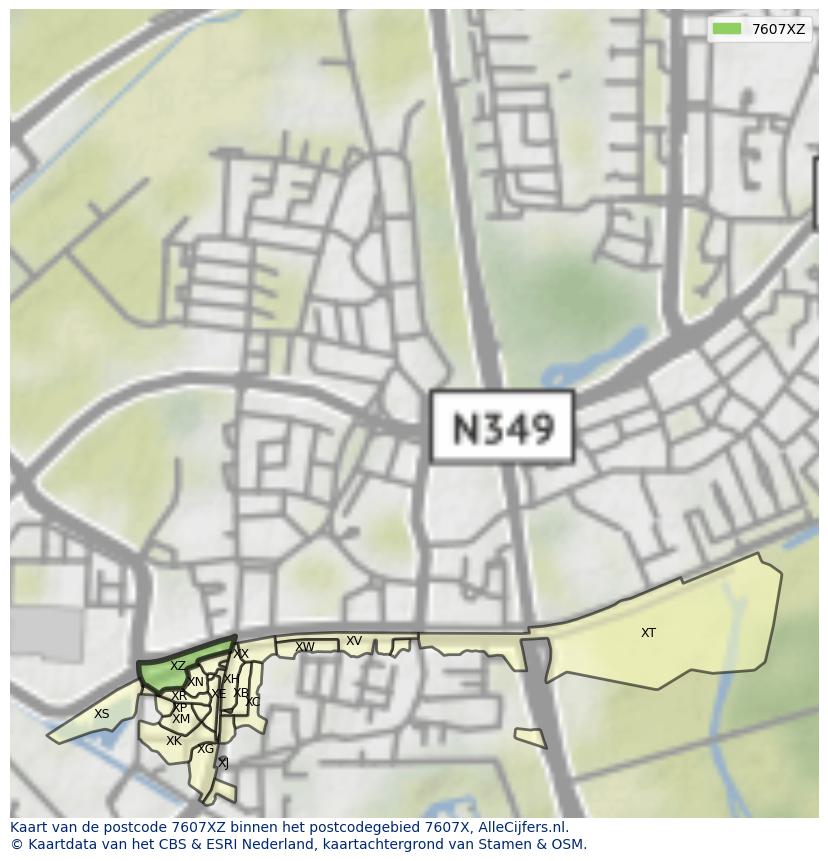 Afbeelding van het postcodegebied 7607 XZ op de kaart.