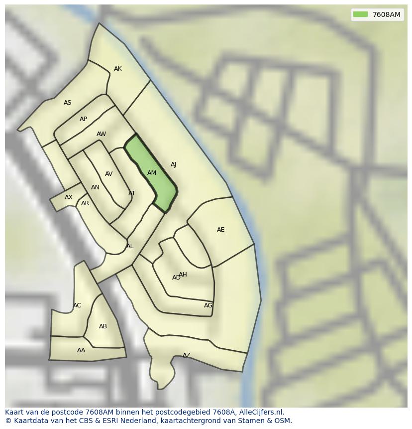 Afbeelding van het postcodegebied 7608 AM op de kaart.