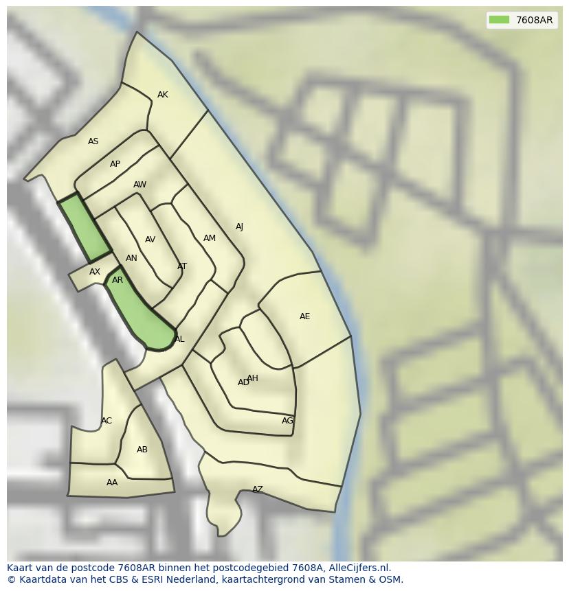 Afbeelding van het postcodegebied 7608 AR op de kaart.