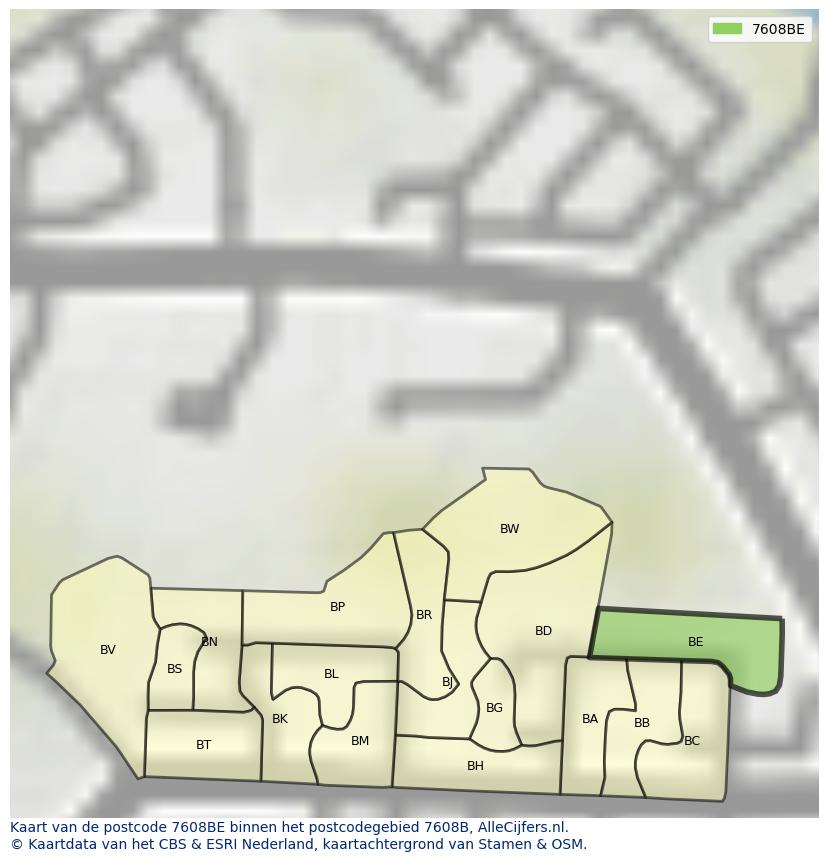 Afbeelding van het postcodegebied 7608 BE op de kaart.