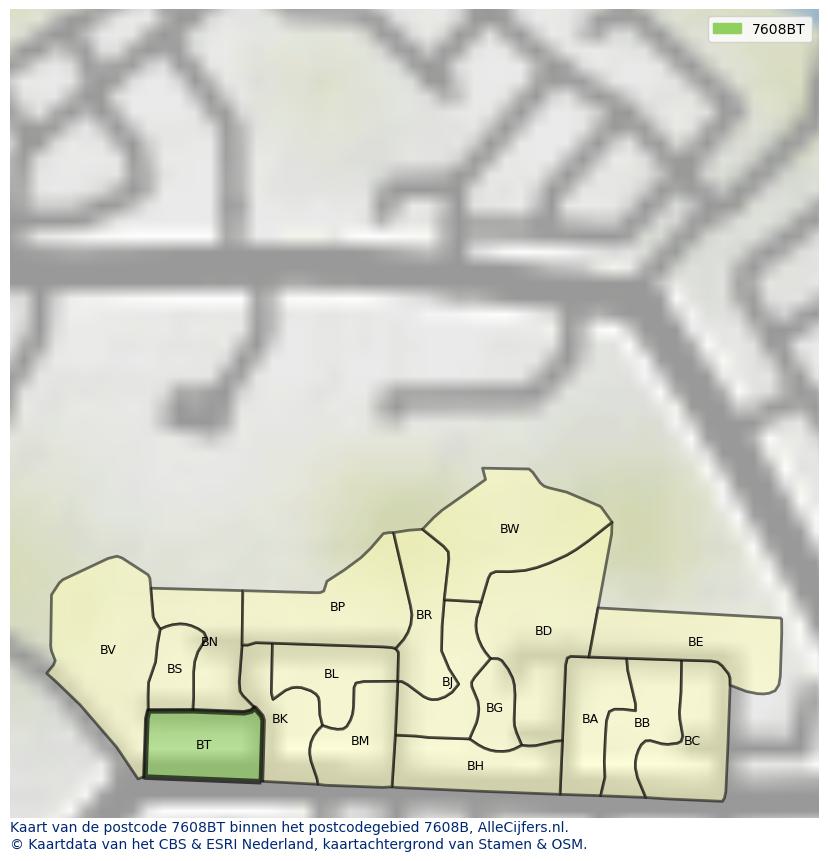Afbeelding van het postcodegebied 7608 BT op de kaart.