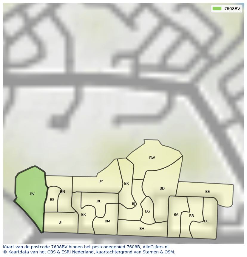 Afbeelding van het postcodegebied 7608 BV op de kaart.
