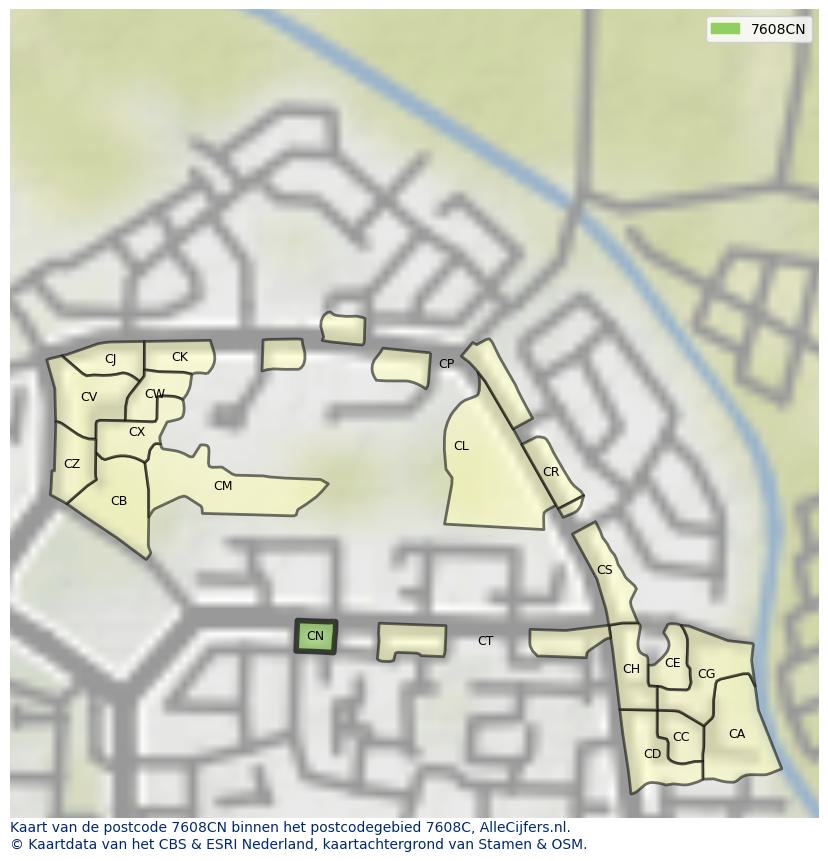 Afbeelding van het postcodegebied 7608 CN op de kaart.