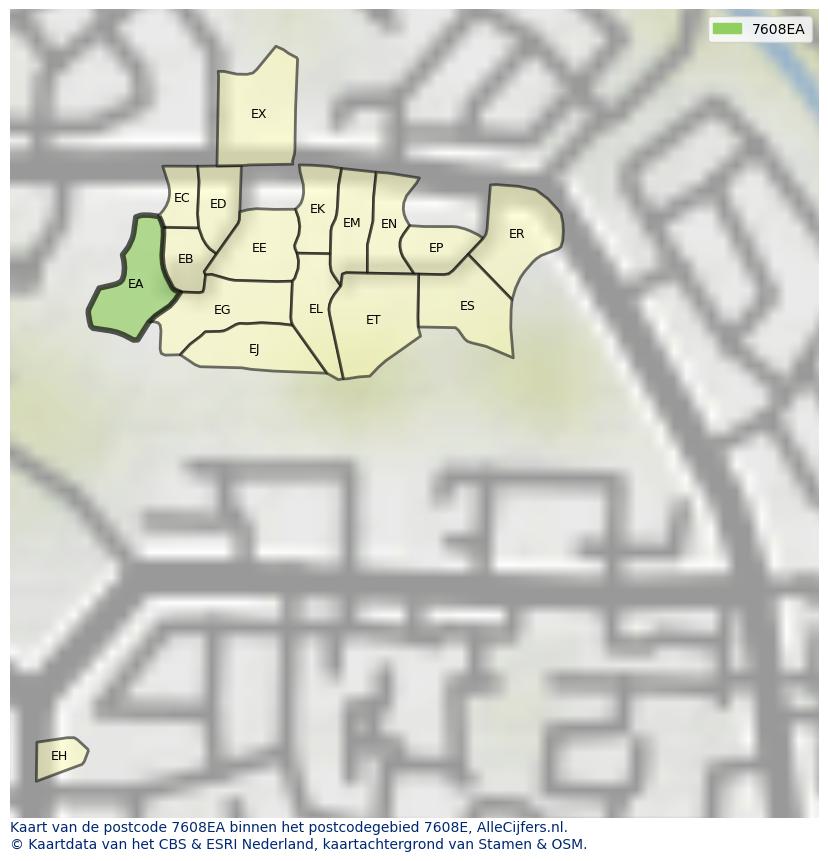 Afbeelding van het postcodegebied 7608 EA op de kaart.